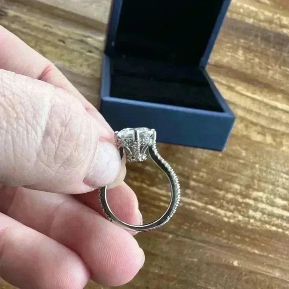 Italo Jewelry Hidden Halo Emerald Cut Engagement and pave band - Picture 4 of 12